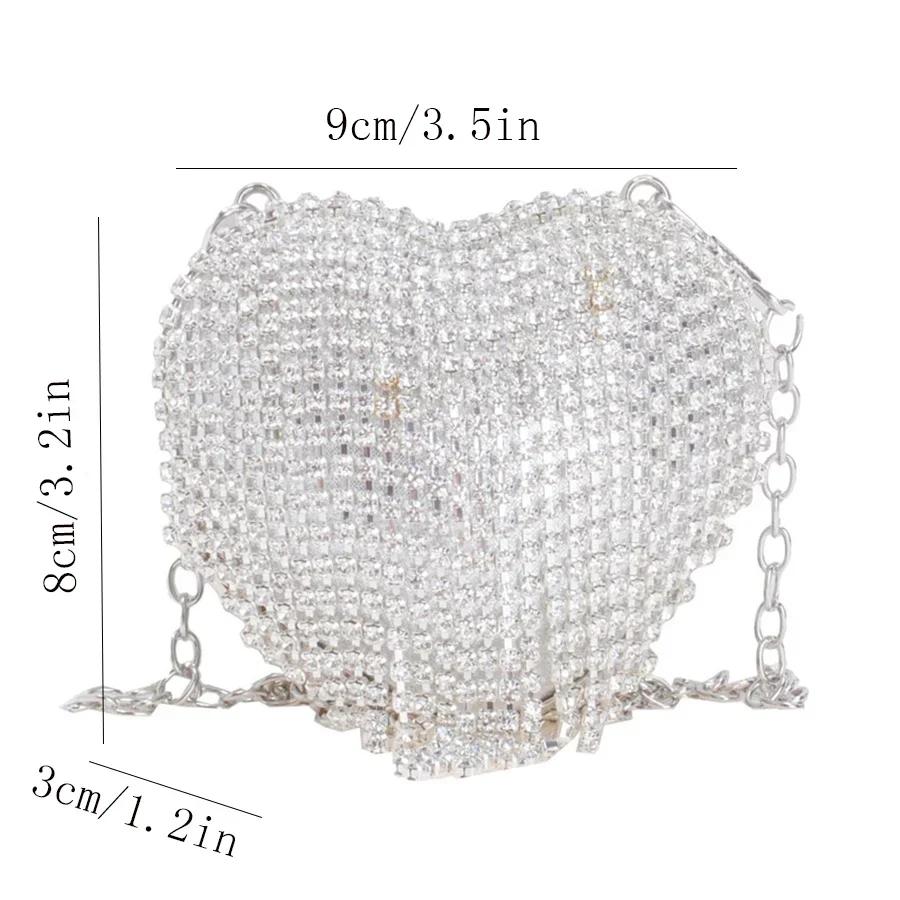 Fashion Full Diamond Tassel Dinner Bags for Women High Quality Heart Shaped Shoulder Bag  Designer Lipstick Bag Accessory Bag