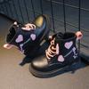 Girls Boots Kids  Rubber Boots Cool Girl Autumn and Winter Cotton Soft Sole Pink with Love Side Zip Princess Round-toe PU