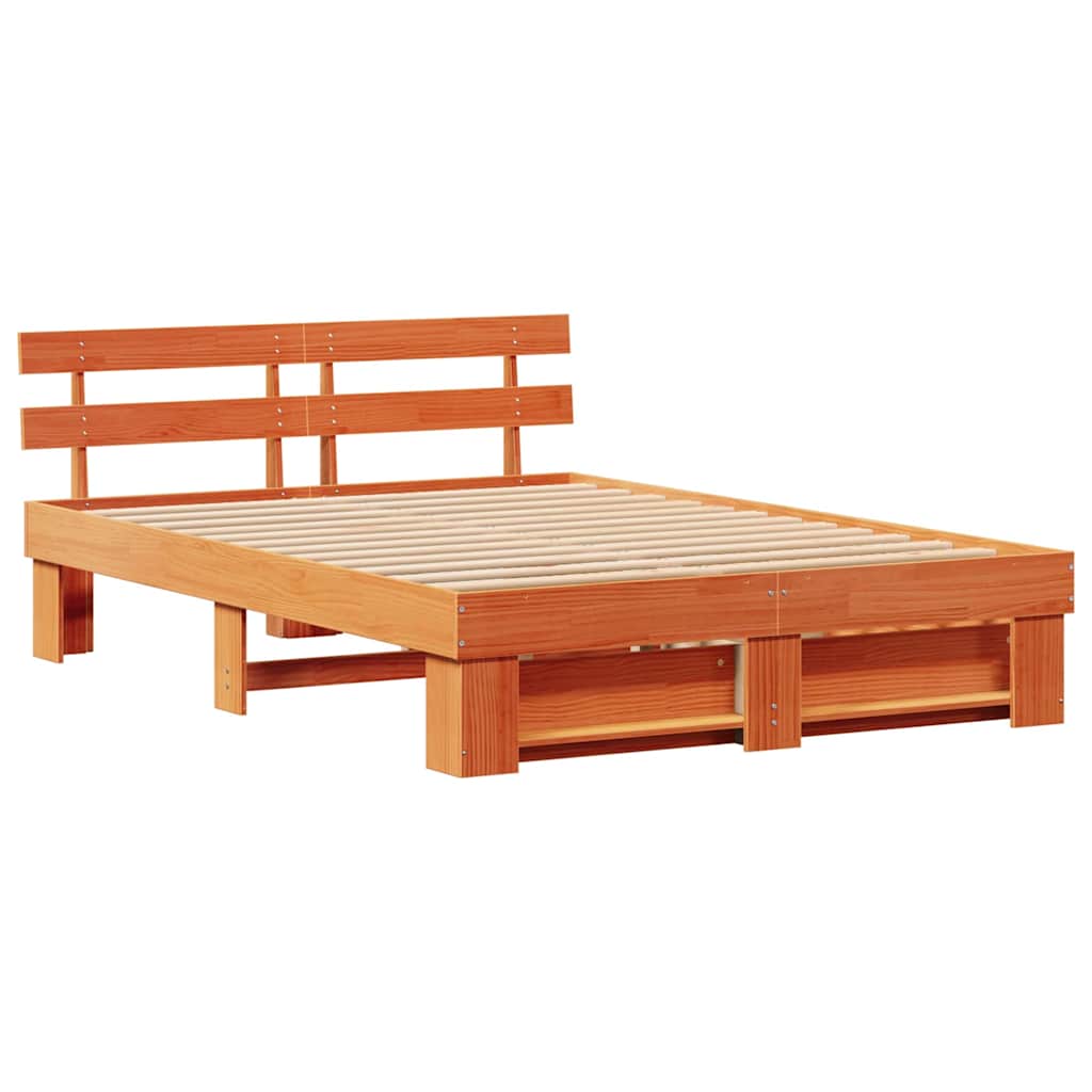 Bed Frame Waxed Brown 160 X 200 Cm Solid Pine Wood