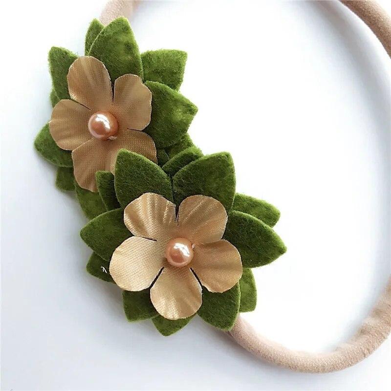 3pcs/set Simulated-pearl Ribbon Lace Flower Headband Baby Girl Headbands Elastic Hairbandldren Hair Accessories