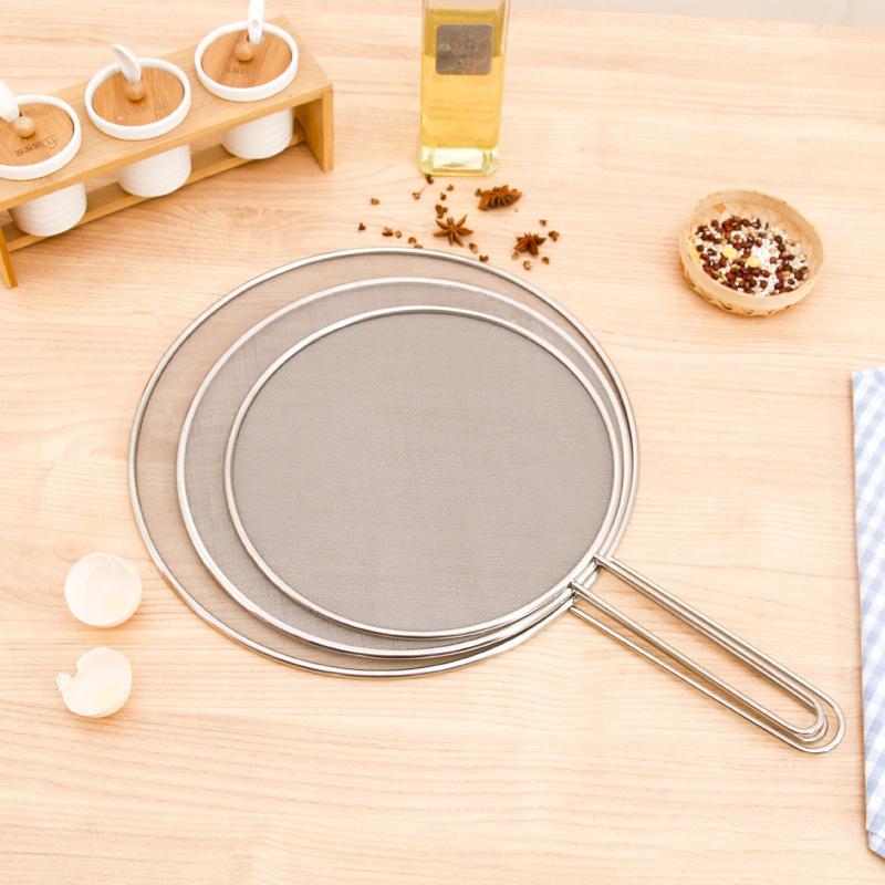 1Pc Stainless Steel Oil Splash Screen Circular Oil Shield Hollow Handle Anti Scald Used For Deep Frying And Cooking