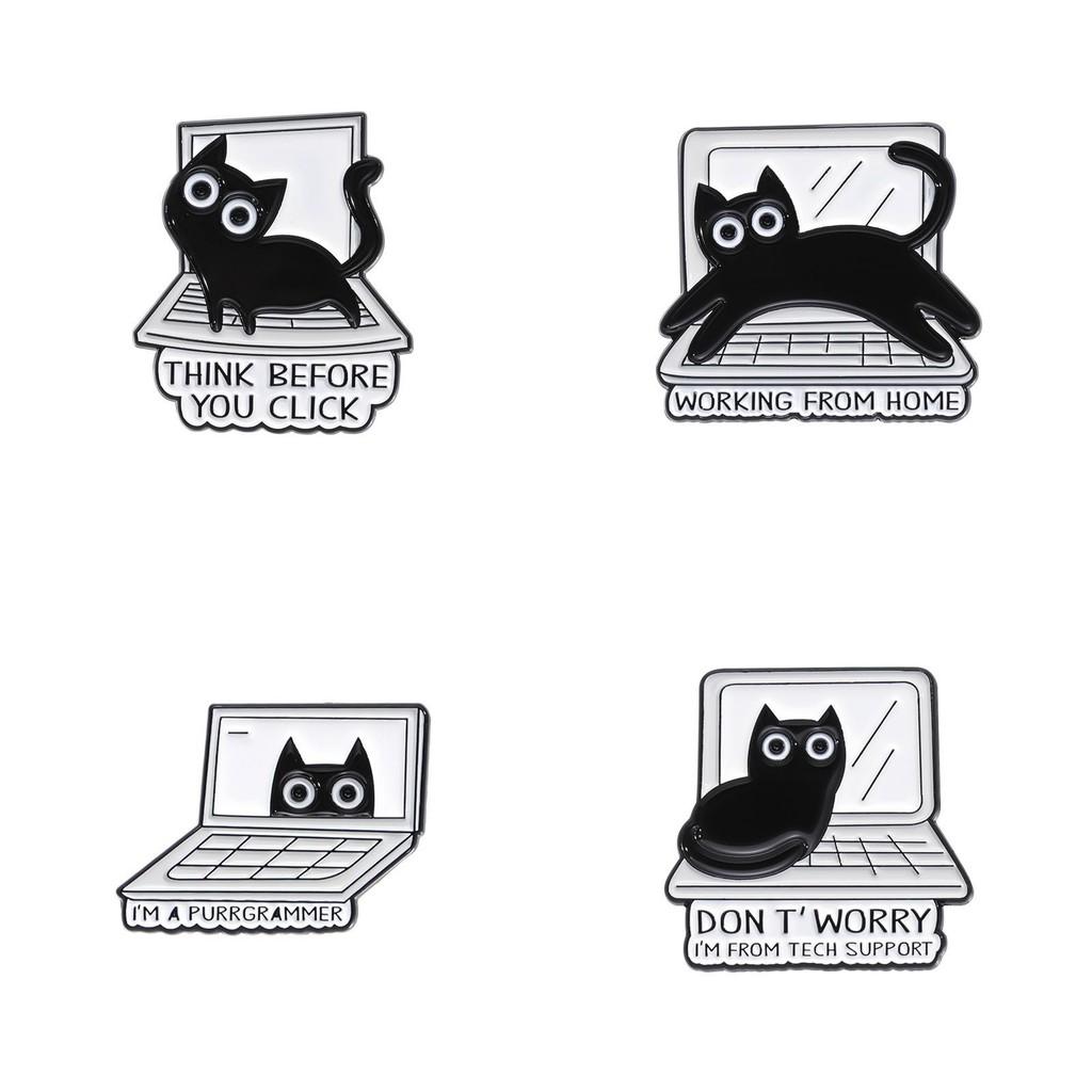 Adorable Black Cat Cartoon Alloy Brooch Cute Animal Badge Charming Cat Accessory