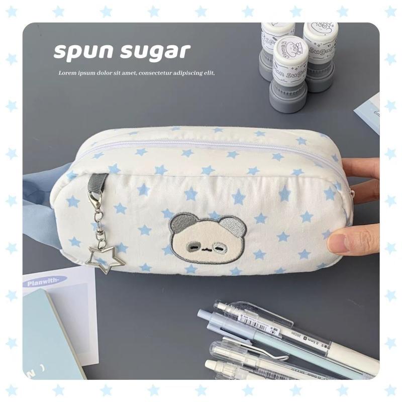 Cute Blue Star Bear Pencil Case Cartoon Bear Pencil Bag Makeup Bag Large Capacity Stationery Storage Bag Student School Supplies