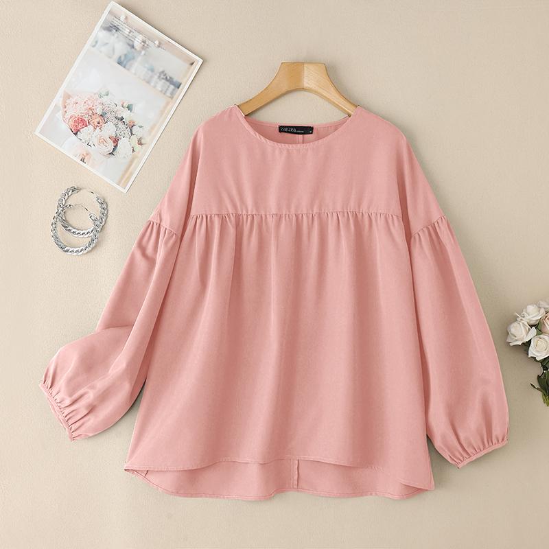 ZANZEA Women Casual O-neck Nine Quarter Sleeve Loose Blouse