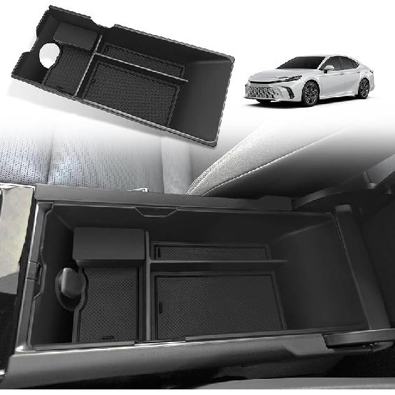 Muslogy Center Console Organizer Compatible with 2025 Toyota Camry LE SE XLE XSE Accessories Middle Storage Box with Removable Coin Holder Insert