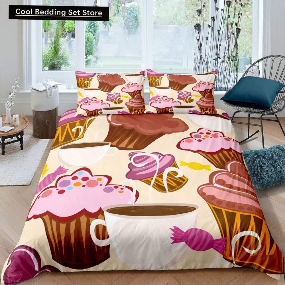Coffee Cake King Queen Duvet Cover Lovely Afternoon Tea Drawing Bedding Set For Adult Western Drink 2/3Pcs Polyester Quilt Cover