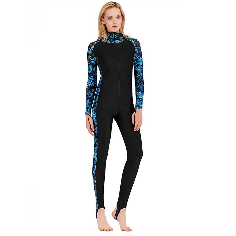 Womens Full Coverage UV Protection Rash Guard Set Long Sleeve Pants Hooded With Chest Pad Snorkeling Swimming Diving