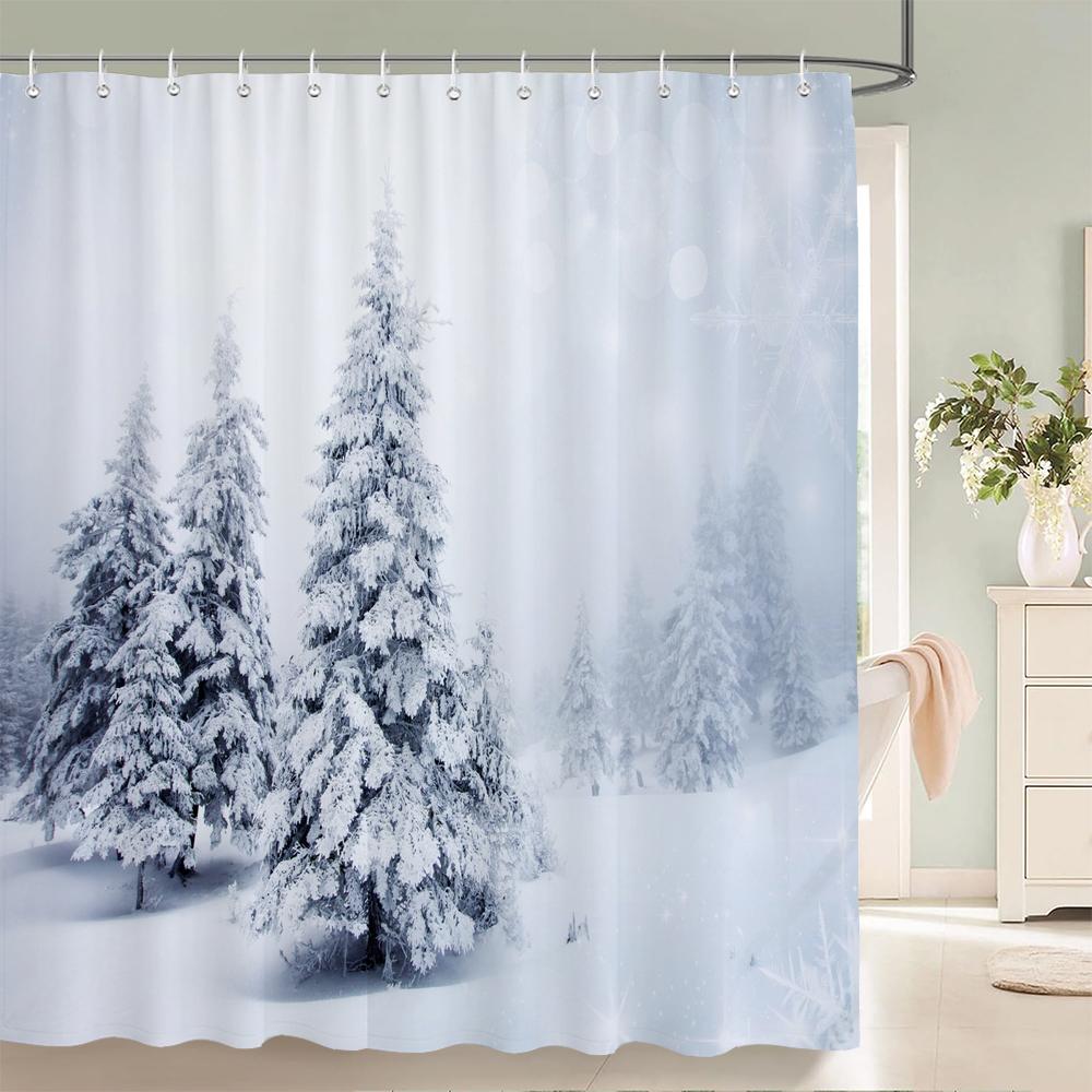 1 szt. Zimowy krajobraz Zasłona prysznicowa Scena śnieżna Drukowana Zasłona łazienkowa Tkanina poliestrowa Wodoodporna Zasłona do dekoracji domu