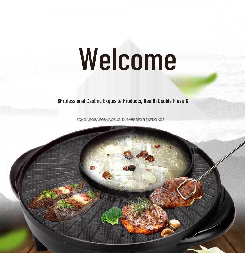 Korean Style Multi-functional Electric Grill & Shabu-Shabu Pot: Non-stick Griddle & Hot Pot Combination