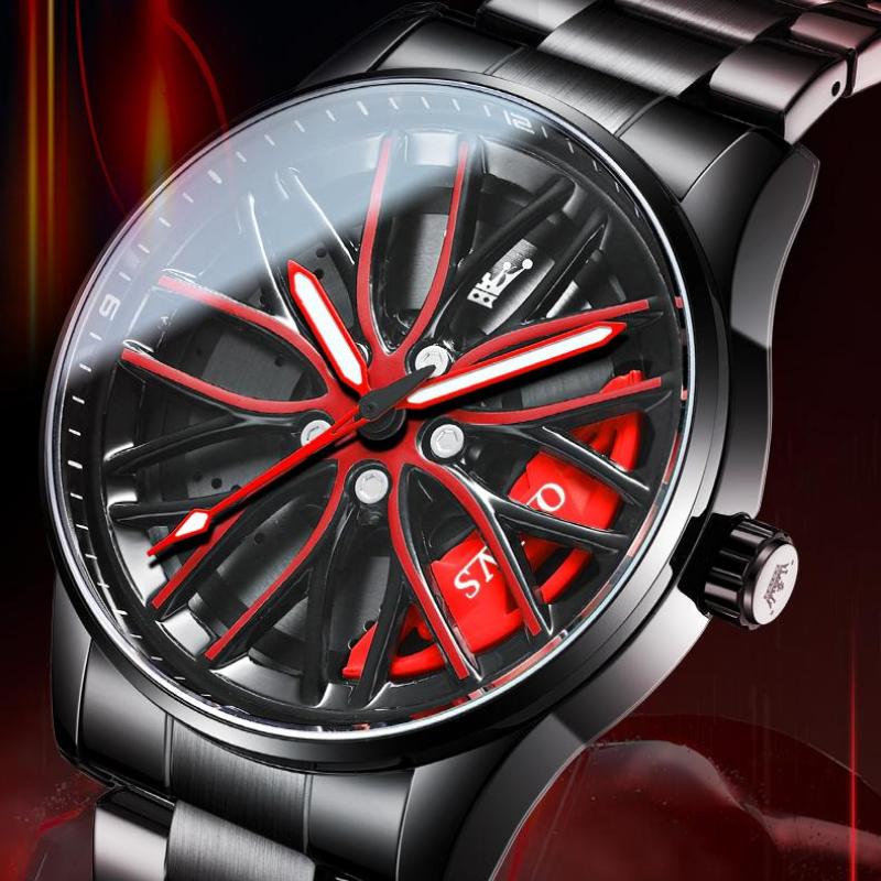 OLEVS Creative Wheel Men's Luxury Watch Waterproof Rotary Sport Car Rim Watch Luminous Fashion Quartz Wristwatches