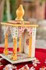 Embossed Painted Wood Mandir: Antique Finish Wall Shrine