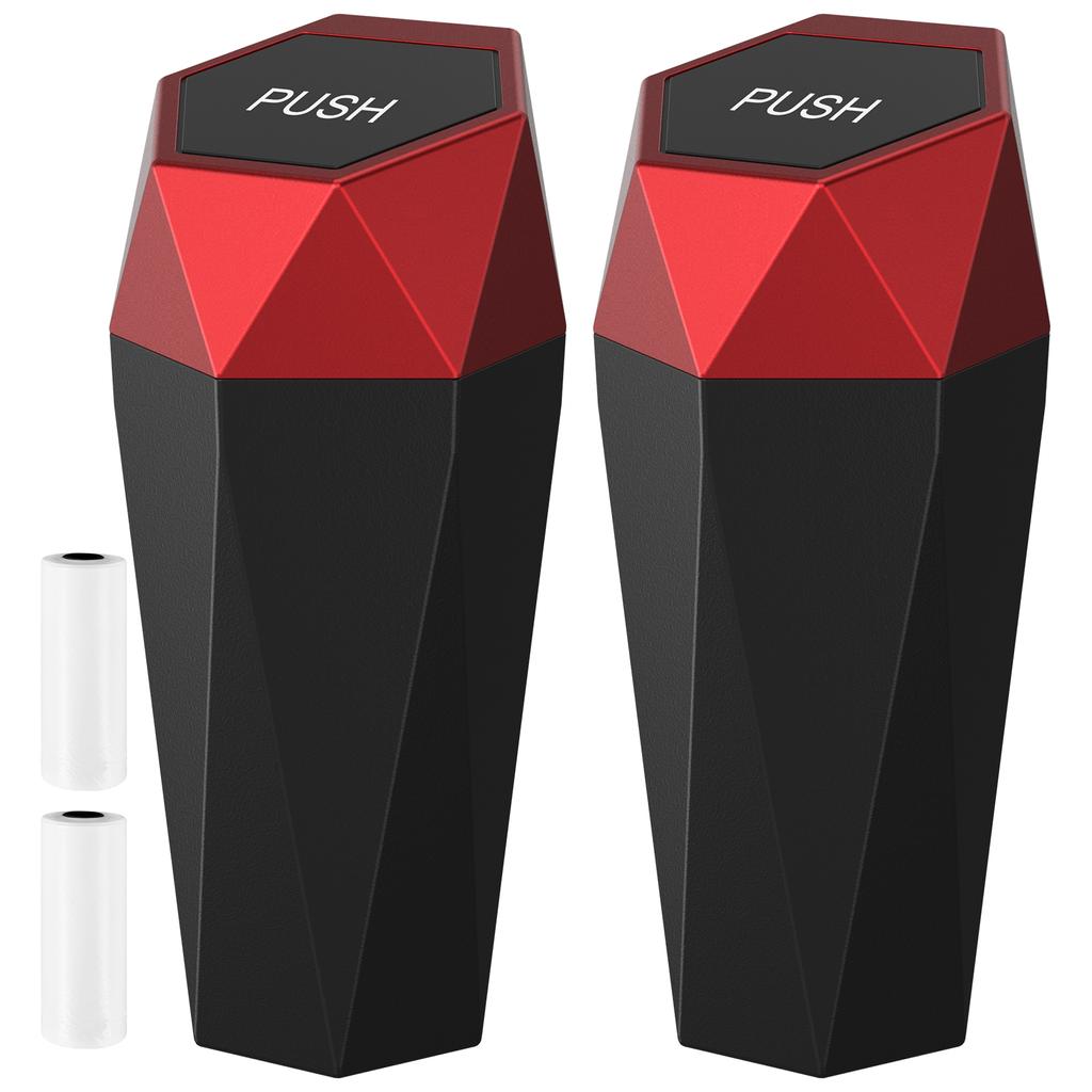 2pcs Car Trash Cans Diamond Shaped Mini Garbage Bin 550ML Leakproof Small Waste Basket with Lid Auto Car Interior Accessories