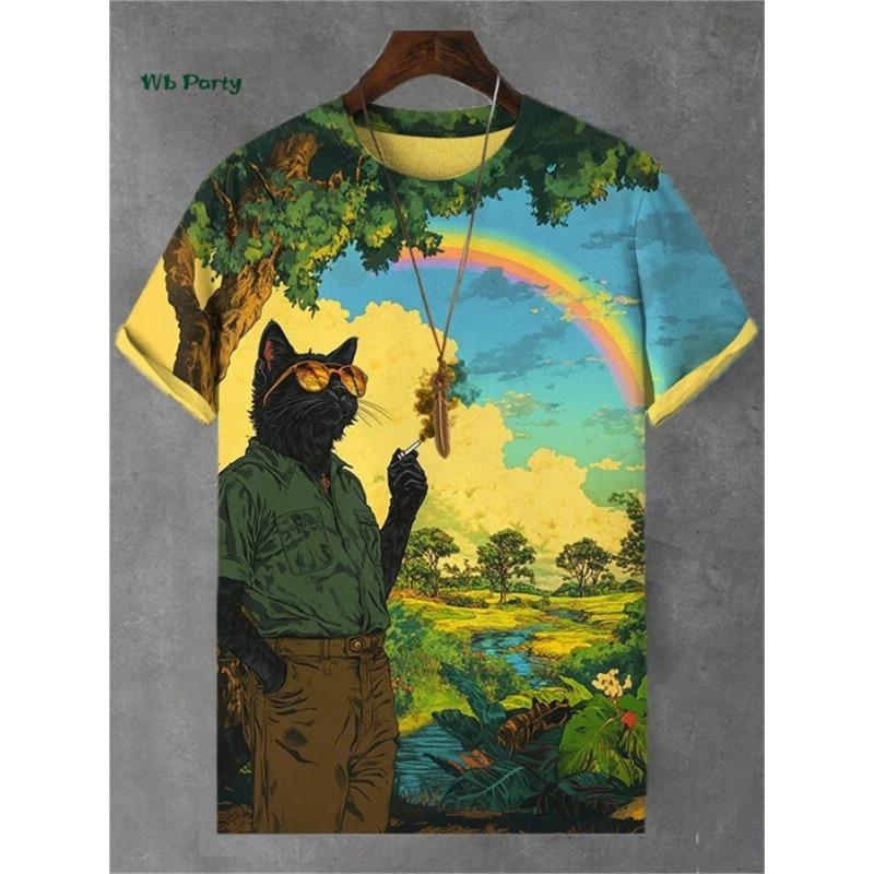 Cat Pattern Men's T-Shirt 3D Print Funny Animal Short Sleeve T-Shirt Oversized Tops Summer Daily Outdoor Casual Men's Clothing