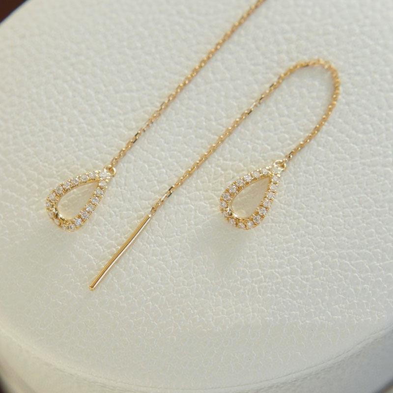Korean New Trendy Long Green Crystal Drop Earrings Vintage Temperament Tassel Ear Line Earrings For Women Jewelry