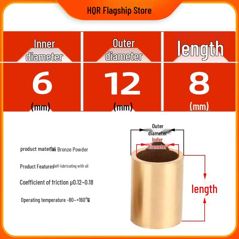 Self-Lubricating Oil-Impregnated Copper Bearing Bushing, Inner Guide 3-5, 6-8, 10-14, 15-32