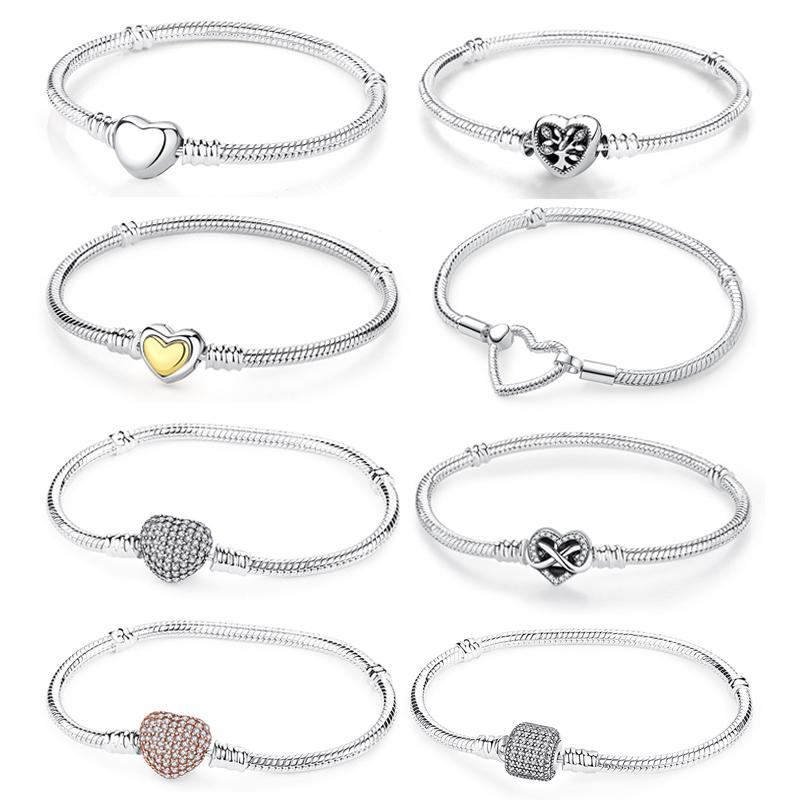 Bangles Original Love Heart Clasp Charms Beads Snake Chain Luxury DIY Jewelry For Women Gift