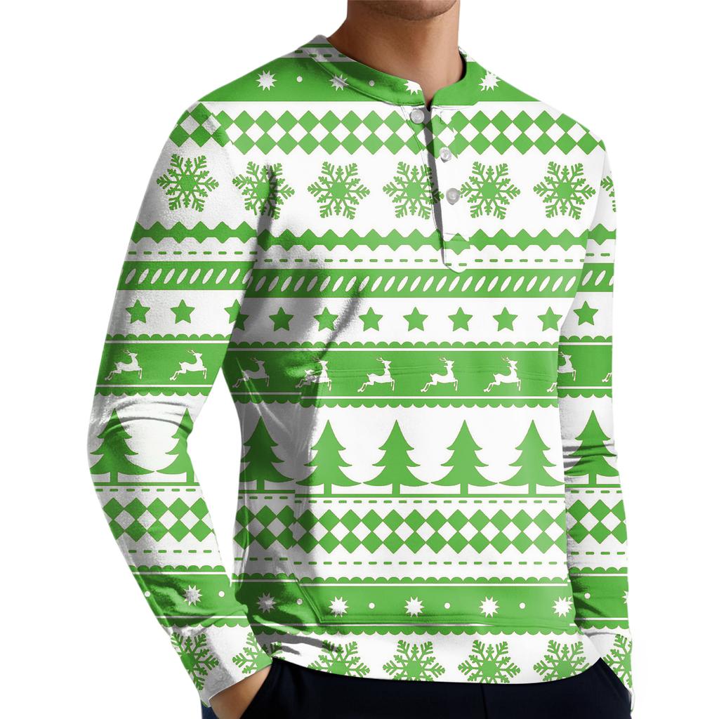 Men's Casual Button-Down Sweatshirt Fashion Printed Long Sleeve Shirt Pullover