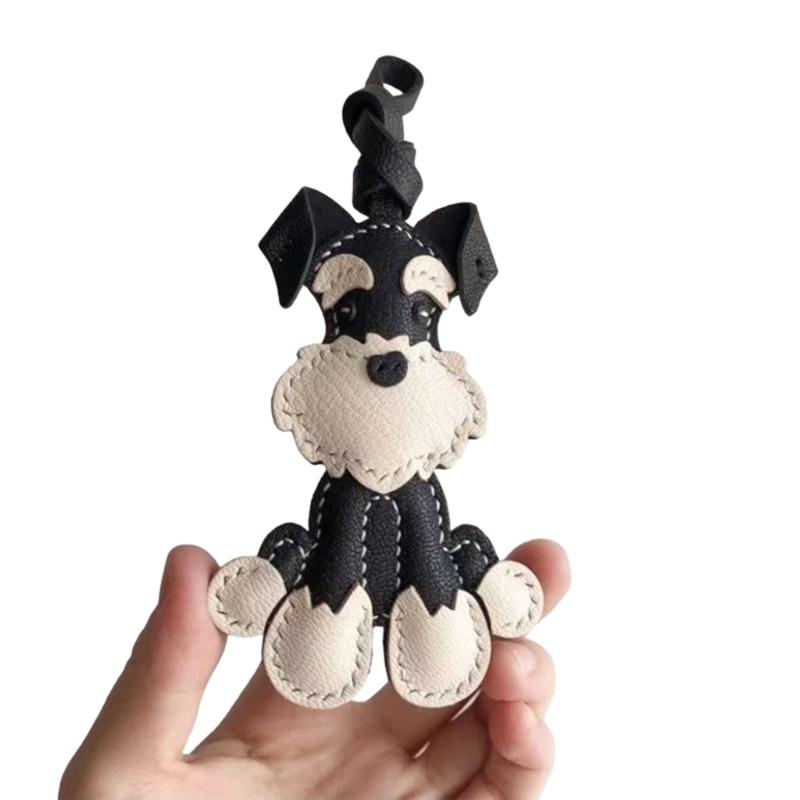 Elegant Schnauzer Dog Keychain Fashionable Schnauzer Leather Key Chain Charm Handcrafted Keychain for Gifts