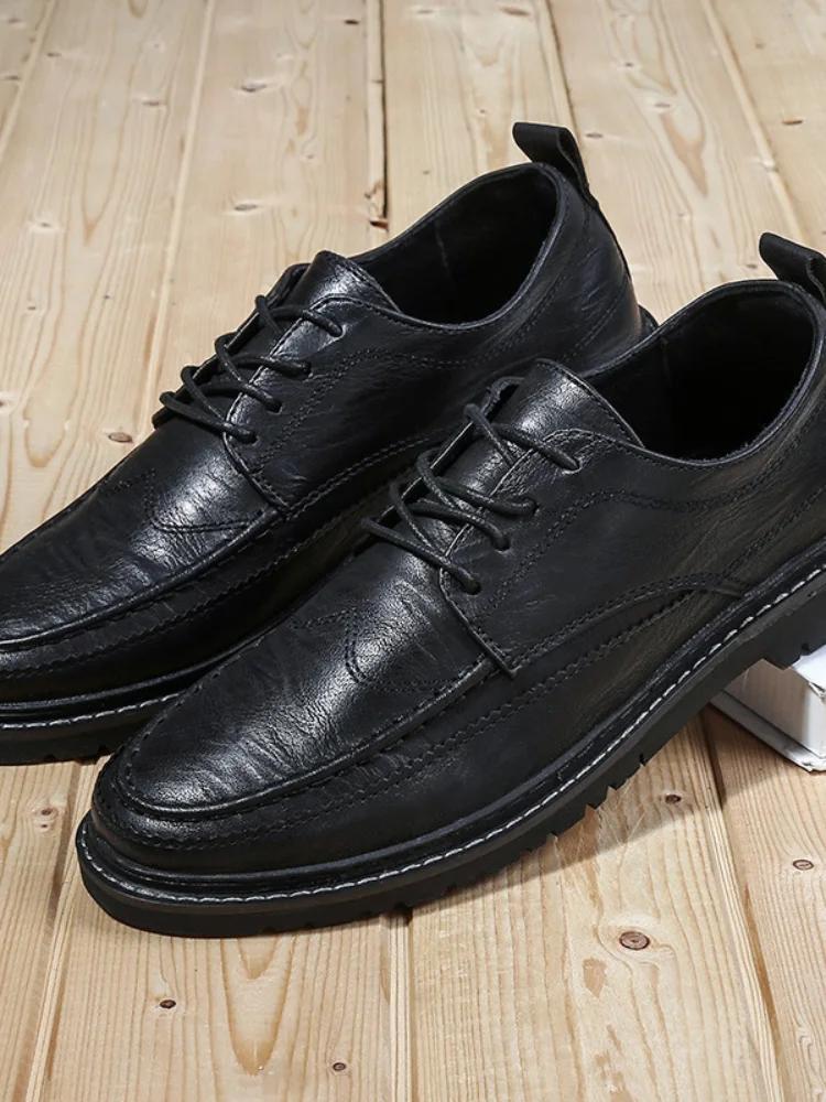 

Новые мужские качественные кожаные туфли британского делового стиля на шнуровке черного цвета из мягкой кожи, мужские туфли из спилка 39