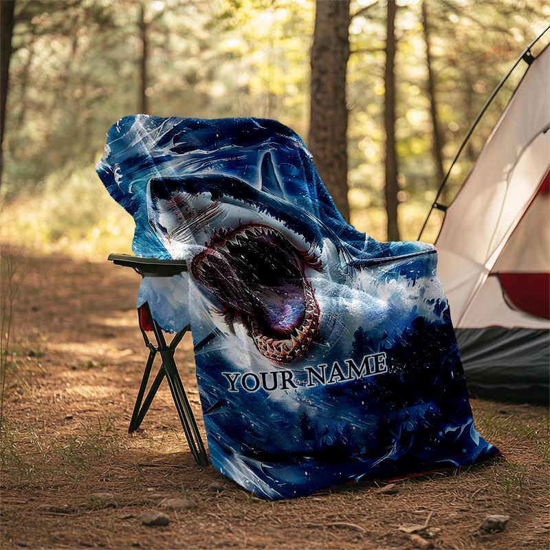 1PC Custom Name Oceanic Predation outdooor Flannel blankets Patterns Throw Blanket All-Season Soft Gift for Couch, Bed, Camping gifts