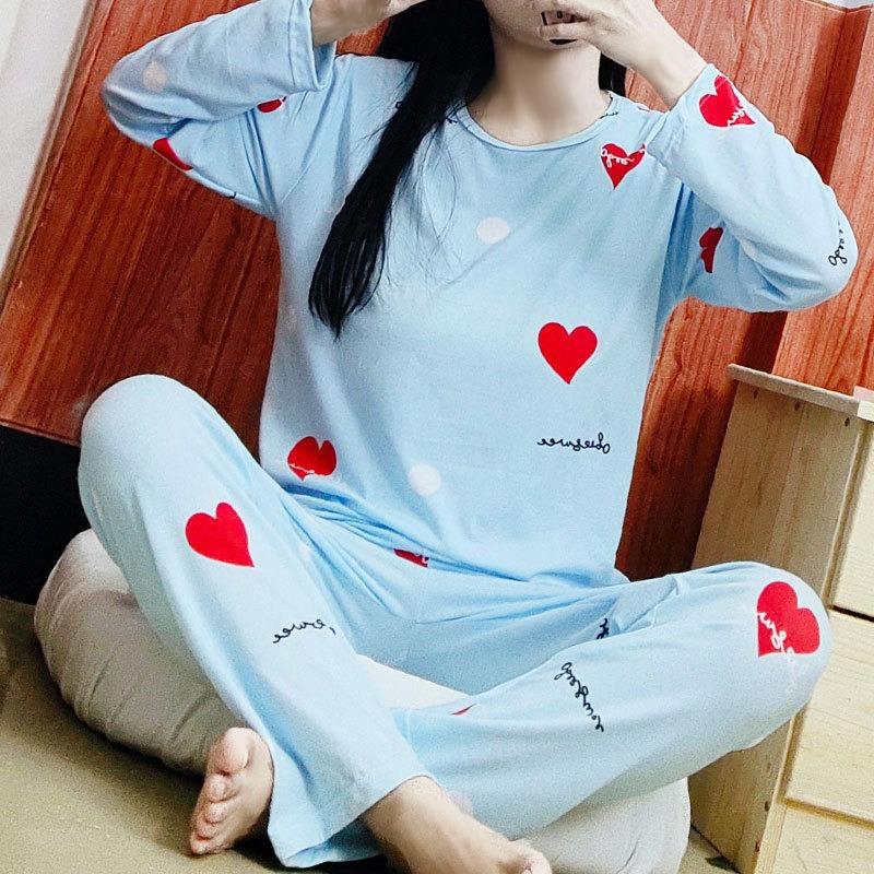 Women's Pajamas Large Size Long Sleeve Student Home Clothes Spring Printed Pullover Tops Pants Set Cartoon Pajamas