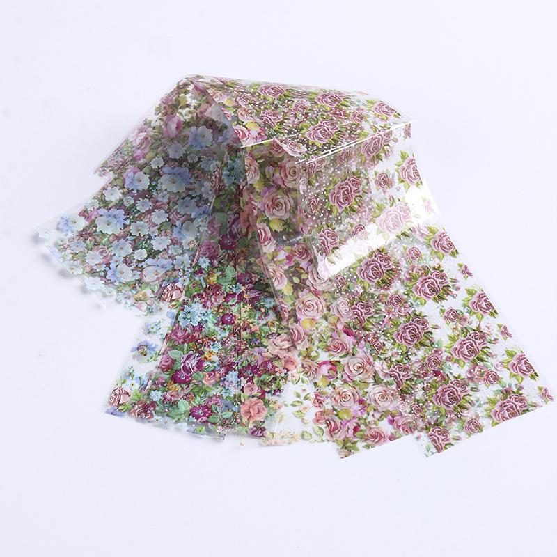 Flower Nail Foils Transfer Paper Stickers 50pcs Colorful Floral Adhesive Nail Wraps for DIY Salon Design Art Decor