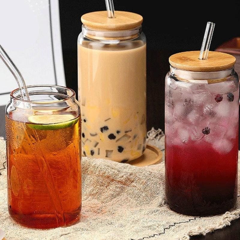 Shock Resistant Drinking Cup With Cover Removable Straw High Borosilicate Glass Coffee Mug for Home Office Use