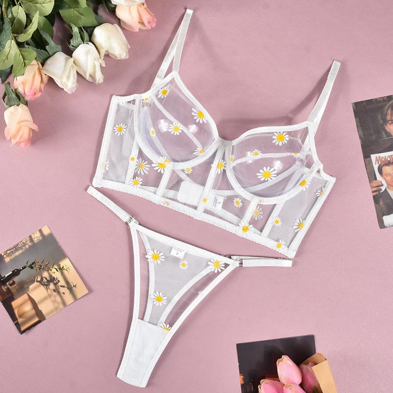 

Высококачественное нижнее белье сетка принт цветок стальная косточка рыбий ус сексуальный XL белый