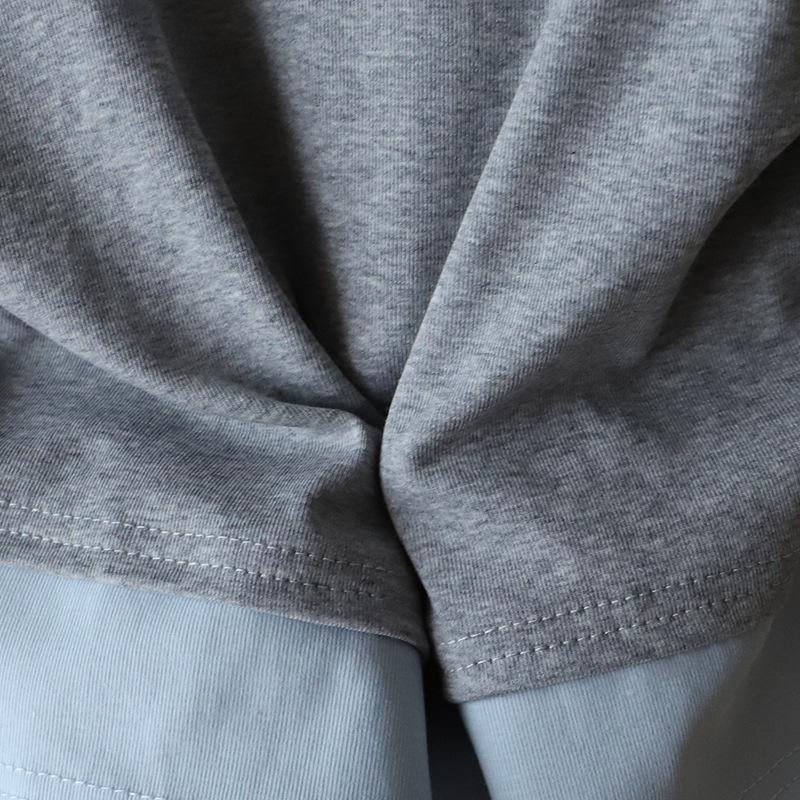 2025 Korean Style V-Neck Color Block Waist-Slimming Two-Piece Look Short-Sleeve T-Shirt