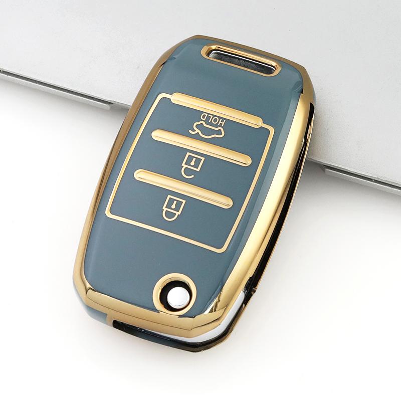 

3 кнопки дистанционного держателя брелока для KIA Sid Rio Soul Sportage Ceed Sorento Cerato K2 K3 K4 K5 мягкий TPU складной чехол для автомобильного ключа серый