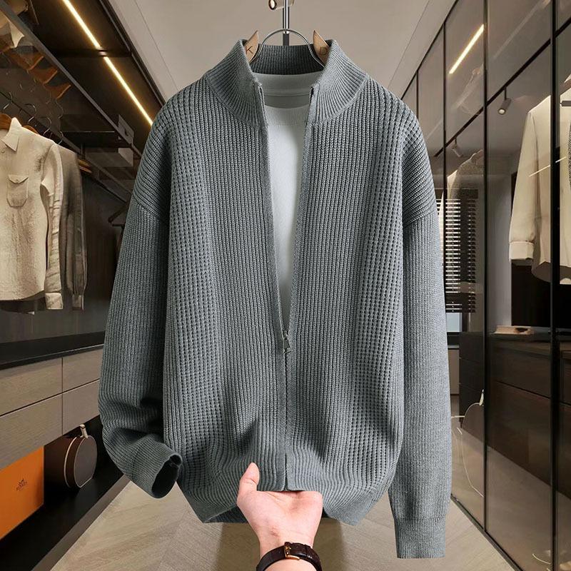 Vielseitige einfarbige Strickjacke mit Reißverschluss Herrenpullover Herbst und Winter Slim Pulloverjacke Stehkragen Top