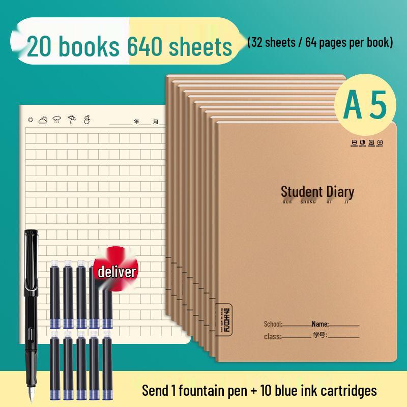 Thickened Cowhide Paper Elementary Student Diary 32K Grid Notebook