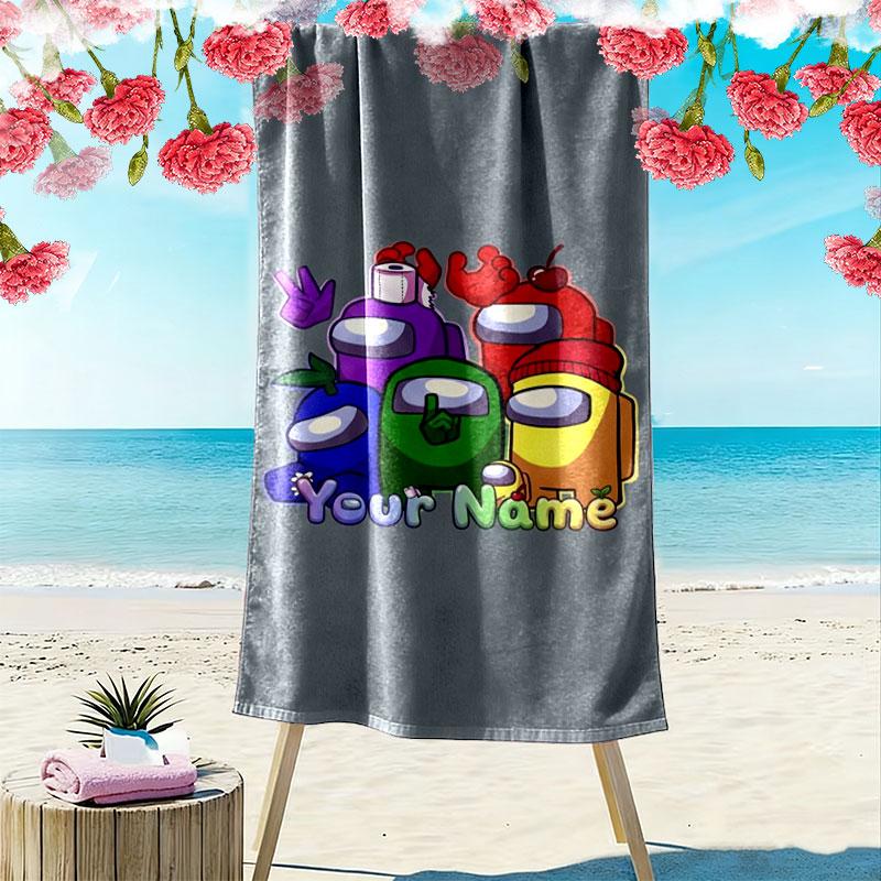 Among Us Custom Name Print Beach Towel, Large Soft Quick Dry Towel for Beach Camping Swimming