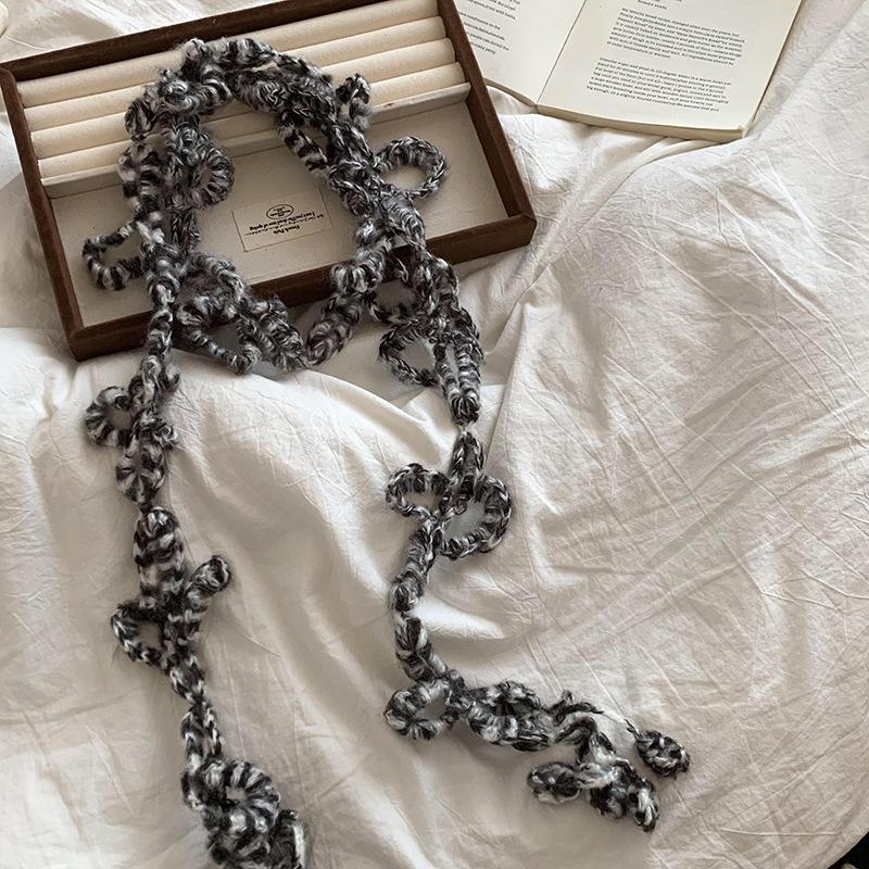 Gestrickter Schal Damen neu multifunktional kontrastfarbig handgewebte Wolle gehäkelte Blume Zöpfe originelle Halskette