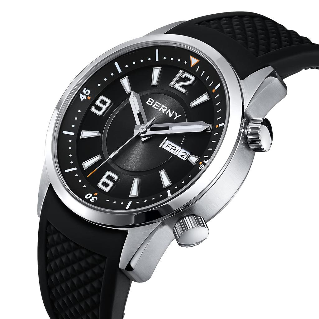 BERNY Watch Watch Dive Watch Automatic Mechanical Watch with Crown 200m Water Resistant HV600 Hardness Sapphire Glass Silicone Band Super Luminous