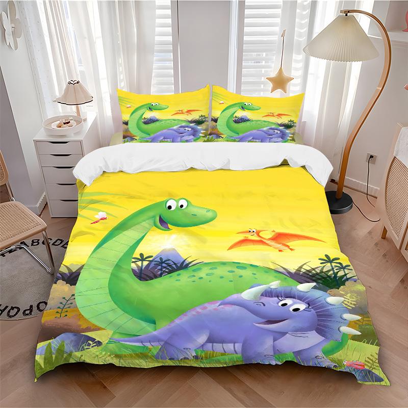 3pcs Dinosaur, Prehistoric Bedding Set - 1 Duvet Cover + 2 Pillowcases(Core Not Included), Machine Washable Polyester yy251216150