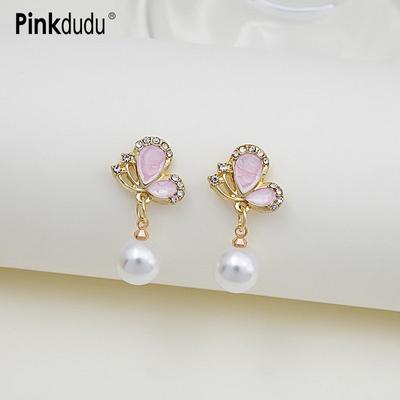 Butterfly Imitation Pearl Drop Earrings Sweet Zircon Insect Earring for Women Jewelry Gifts PD1397