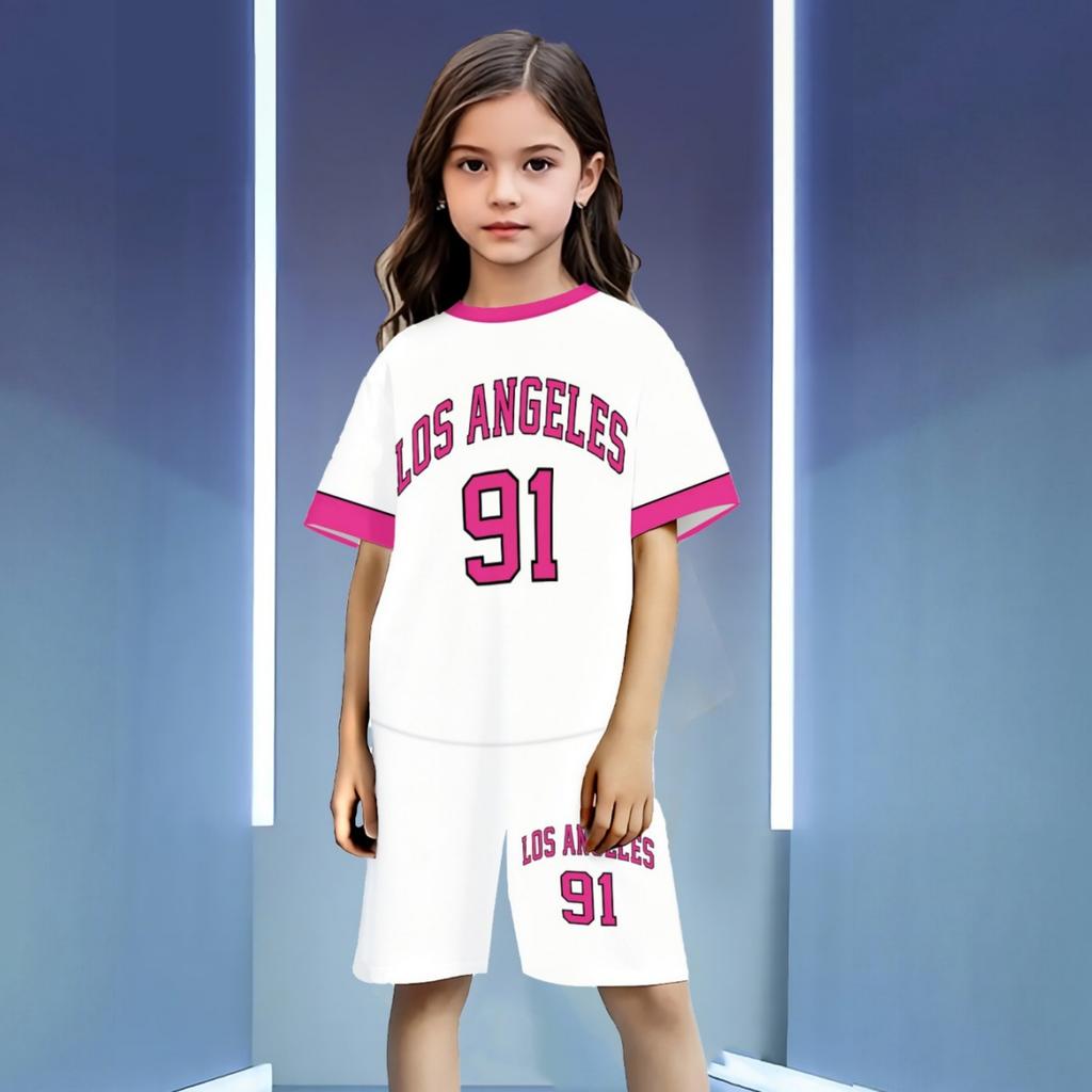 Unisex Kids' Sport Set with Letter Print, Short Sleeve Top and Pants, Round Neck Casual Outfit