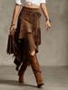 Polyester Aline Midi Skirt With Wrinkle Texture For Casual Travel And Dating