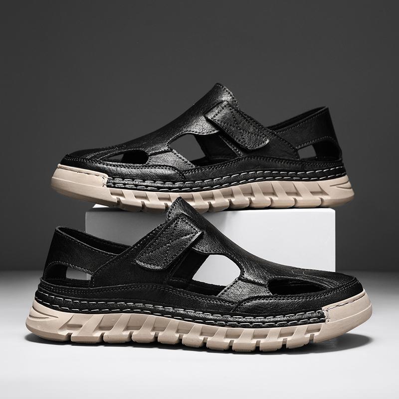 Fashion Men Leather Sandals Comfortable Outdoor Handmade Hollow Out Casual Loafers Summer Beach Walking Male Sneakers Men Beach Sandals