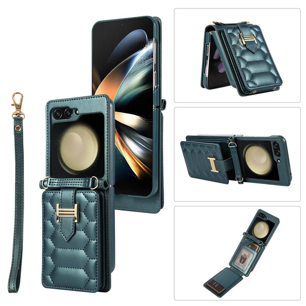 Z FLIP5 Small Diamond Color Matching Crossbody Phone Case with Card Holder.