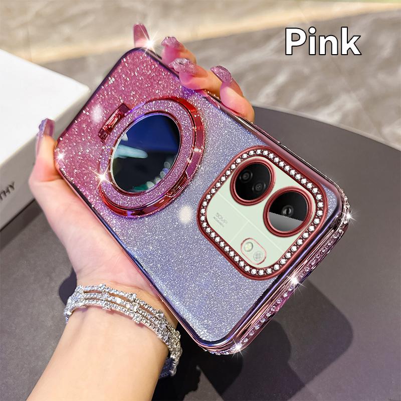 

For Redmi A3 13C 14C uxury Glitter Plating Make Up Mirror Phone Case For Redmi 13C 4G Magnetic Shockproof Bumber Cover Redmi 14C Redmi 13C 4G розовый