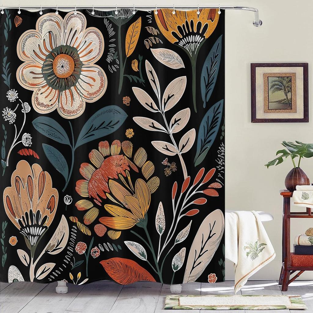 Boho Butterfly and Floral Shower Curtain White Boho Nature Shower Curtain Waterproof Flower Shower Curtains for Bathroom Decor