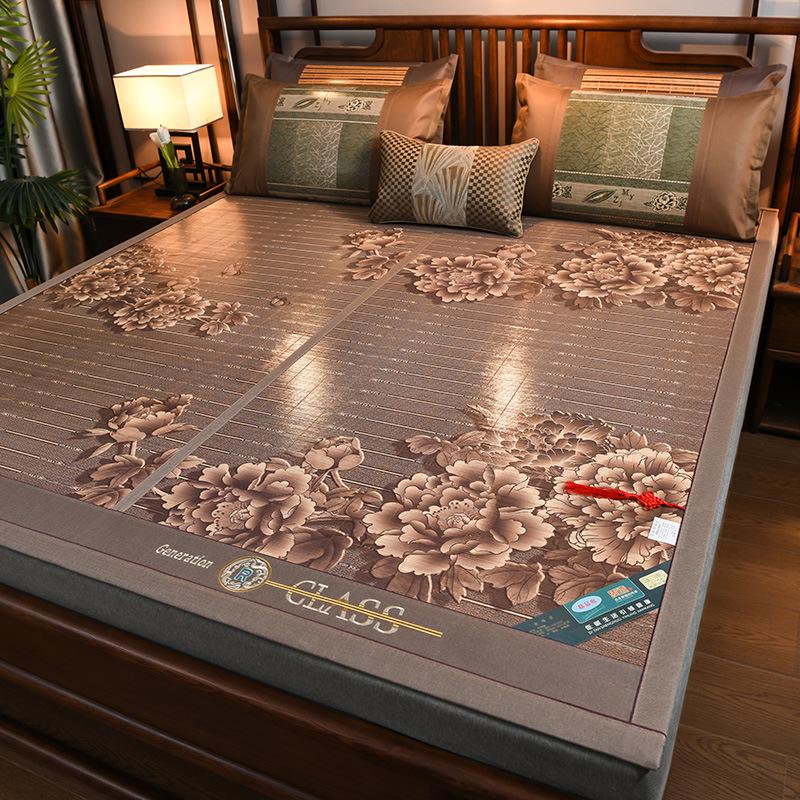 Bamboo Ice Silk Summer Cooling Mat: Foldable Double-Sided Mat for Dormitory or Home, 1.8m