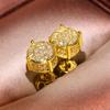 Luxury Full Crystal Round Earrings White Gold Yellow Gold Color White Zircon Stone Wedding Stud Earrings For Women Men Jewelry