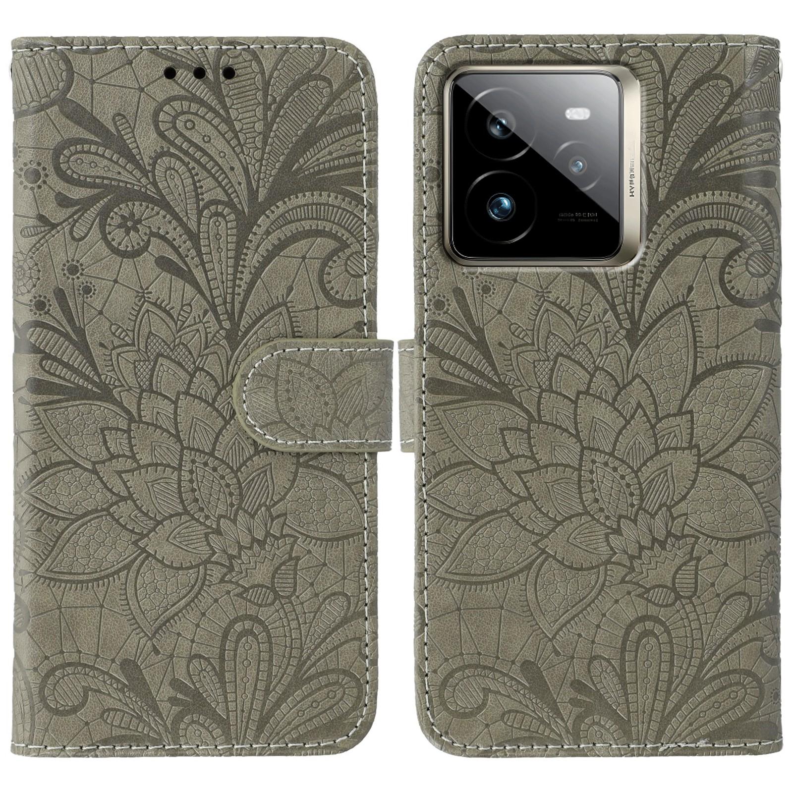 

For Realme GT 7 Pro 5G Case Lace Flowers PU Leather Flip Wallet Phone Cover Grey