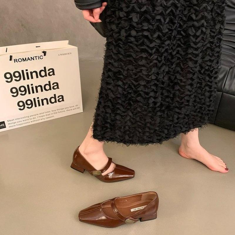 

French Style Chunky Heel Mary Janes Women s Shoes Velvet Surface Small Fragrance Style Single Shoes Autumn Winter New Model 40 коричневий