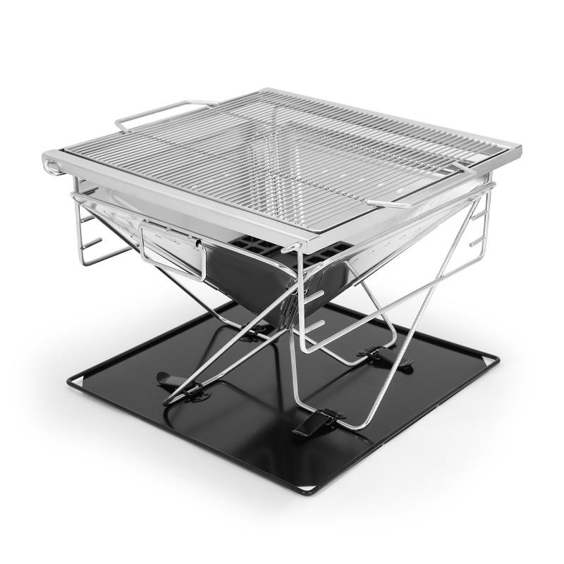 Large Outdoor Stainless Steel Folding Barbecue Grill and Fire Pit for Camping and Picnics