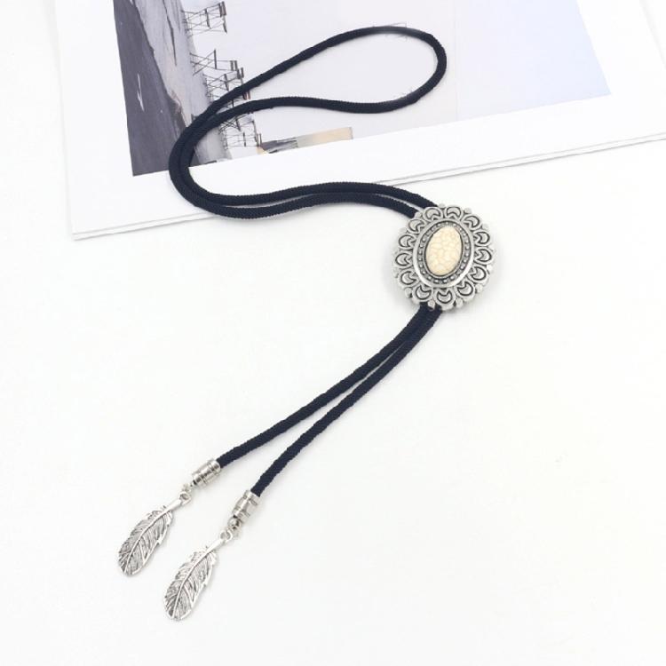 Bolo Tie for Men and Women Western Fashion Accessory with Metal Flower Turquoises Stone Accent Braided Necktie Necklace