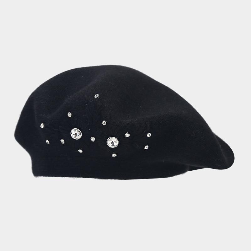 Berretto Elegante di Lana di Lusso per Donna Berretto Francese con Strass Cappello Invernale Caldo Morbido Berretto in Angora Cappello da Artista Logo Personalizzato